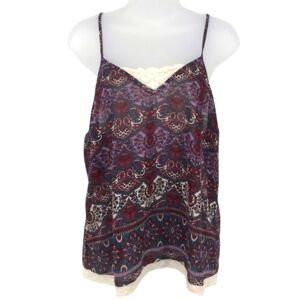 Self Esteem Paisley Floral Tank Top With Lace Trim SizeL